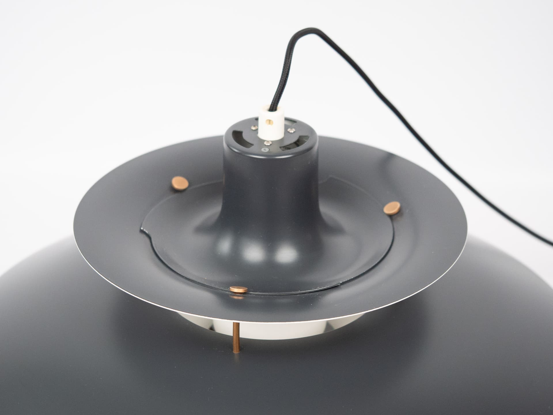 Pendant lamp PH 5, black white aluminium, by P. Henningsen, Louis Poulsen, Denmark, 1980s. - 305910
