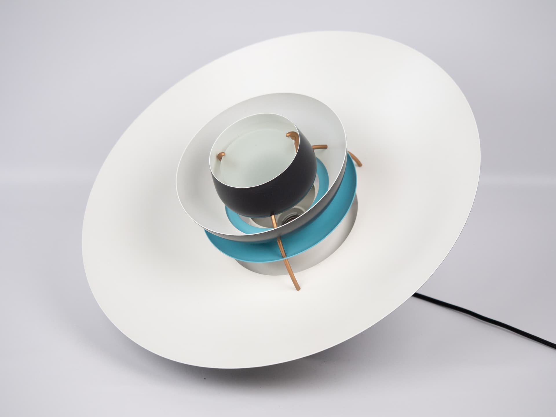Pendant lamp PH 5, black white aluminium, by P. Henningsen, Louis Poulsen, Denmark, 1980s. - 305911
