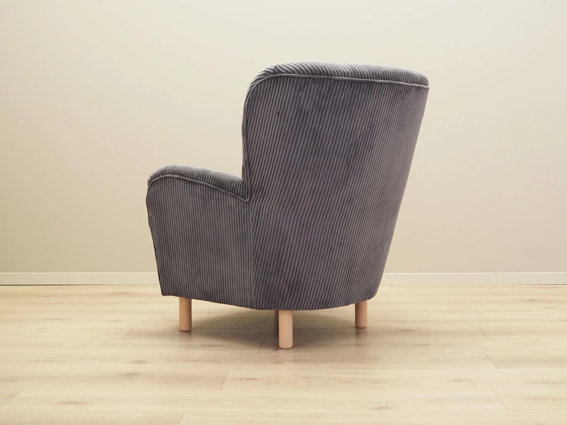 Armchair, Scandinavian, grey velvet, beech, Denmark, 1960s. - 22438