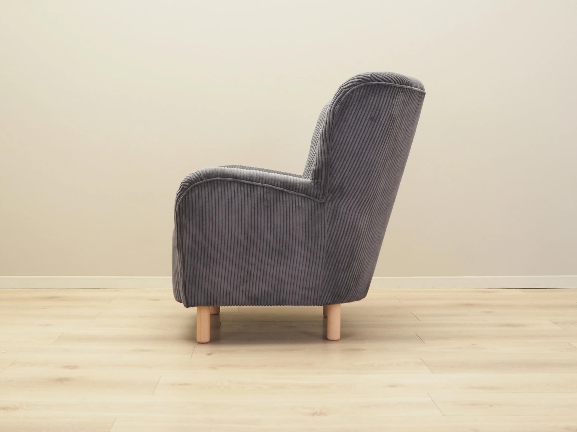 Armchair, Scandinavian, grey velvet, beech, Denmark, 1960s. - 22437