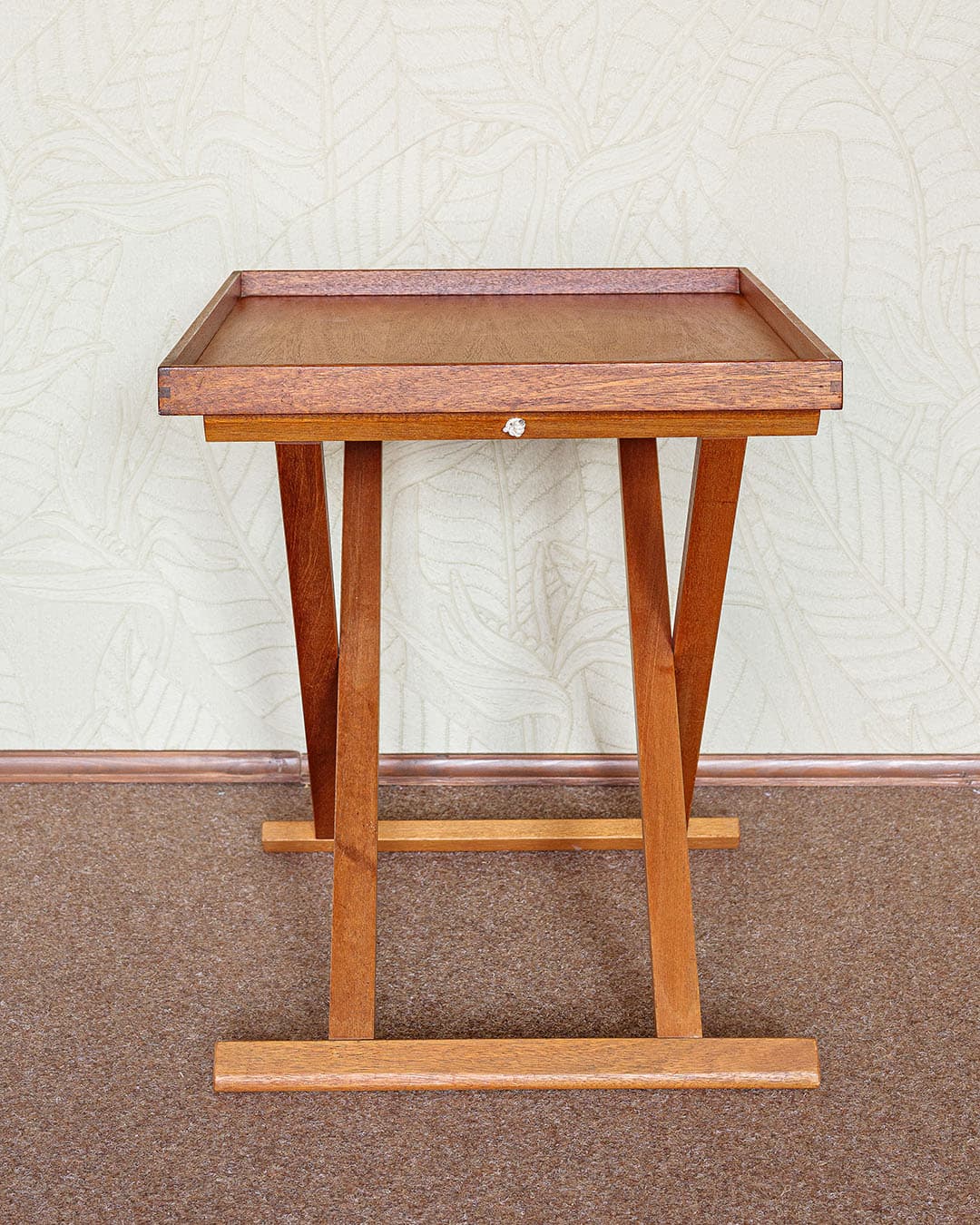 Side table with tray, brown, wood, Denmark, 1980s. - 305915