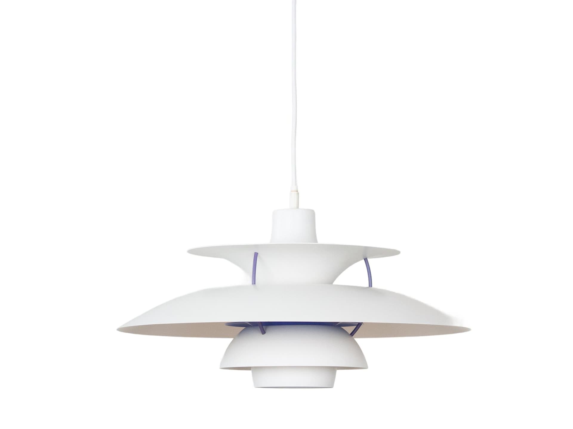 Pendant Lamp PH 5, white, metal, by P. Henningsen, Louis Poulsen, Denmark, 1980s.