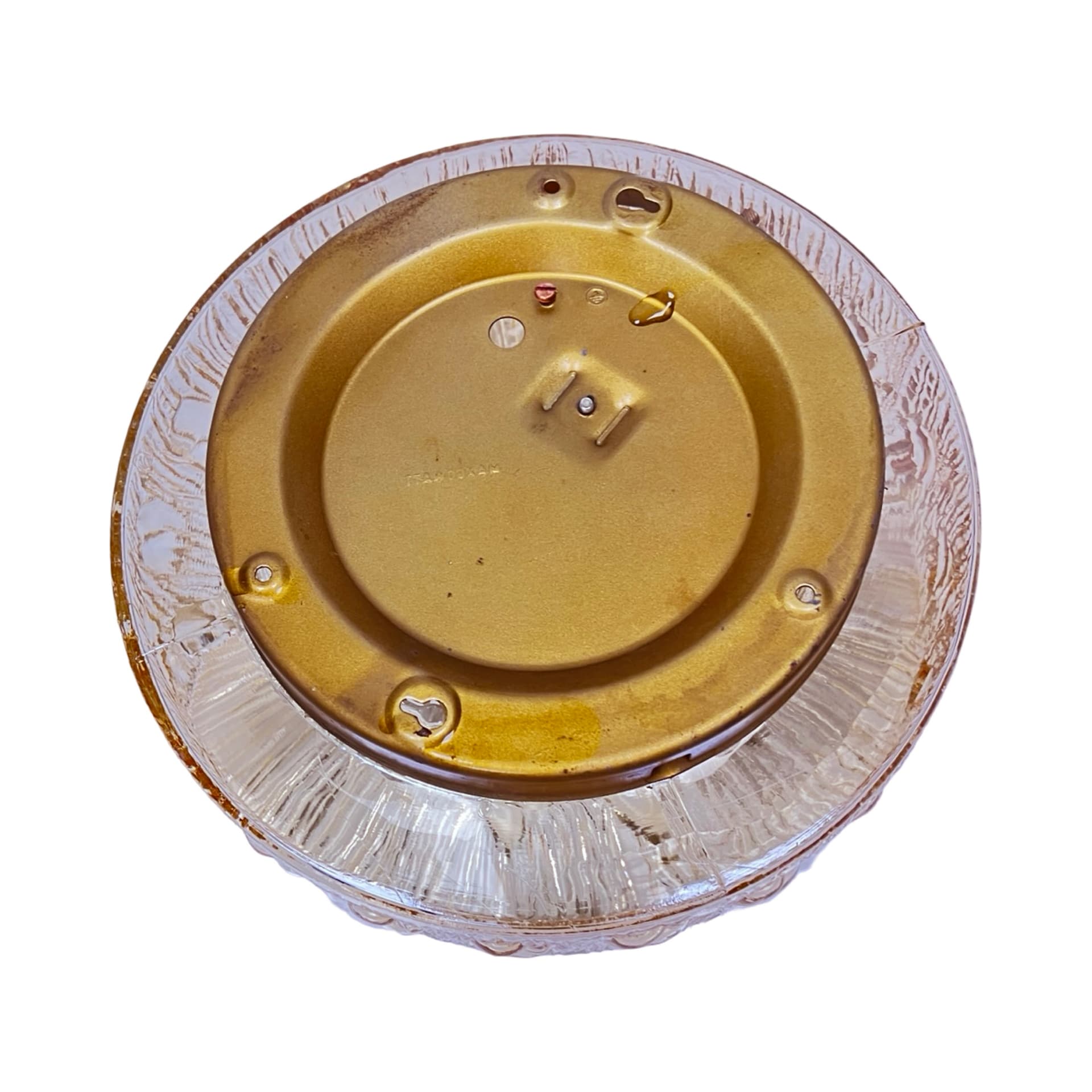 Flush mount, amber glass, gold metal, by H. Tynell, Glashütte Limburg, Germany, 1970s. - 306100