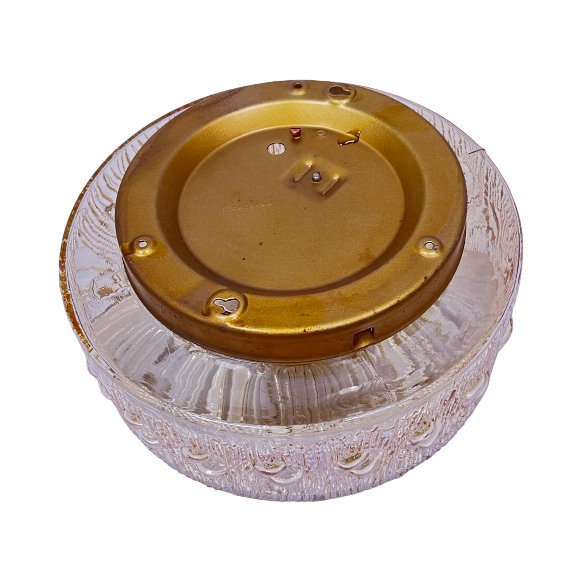 Flush mount, amber glass, gold metal, by H. Tynell, Glashütte Limburg, Germany, 1970s. - 306101