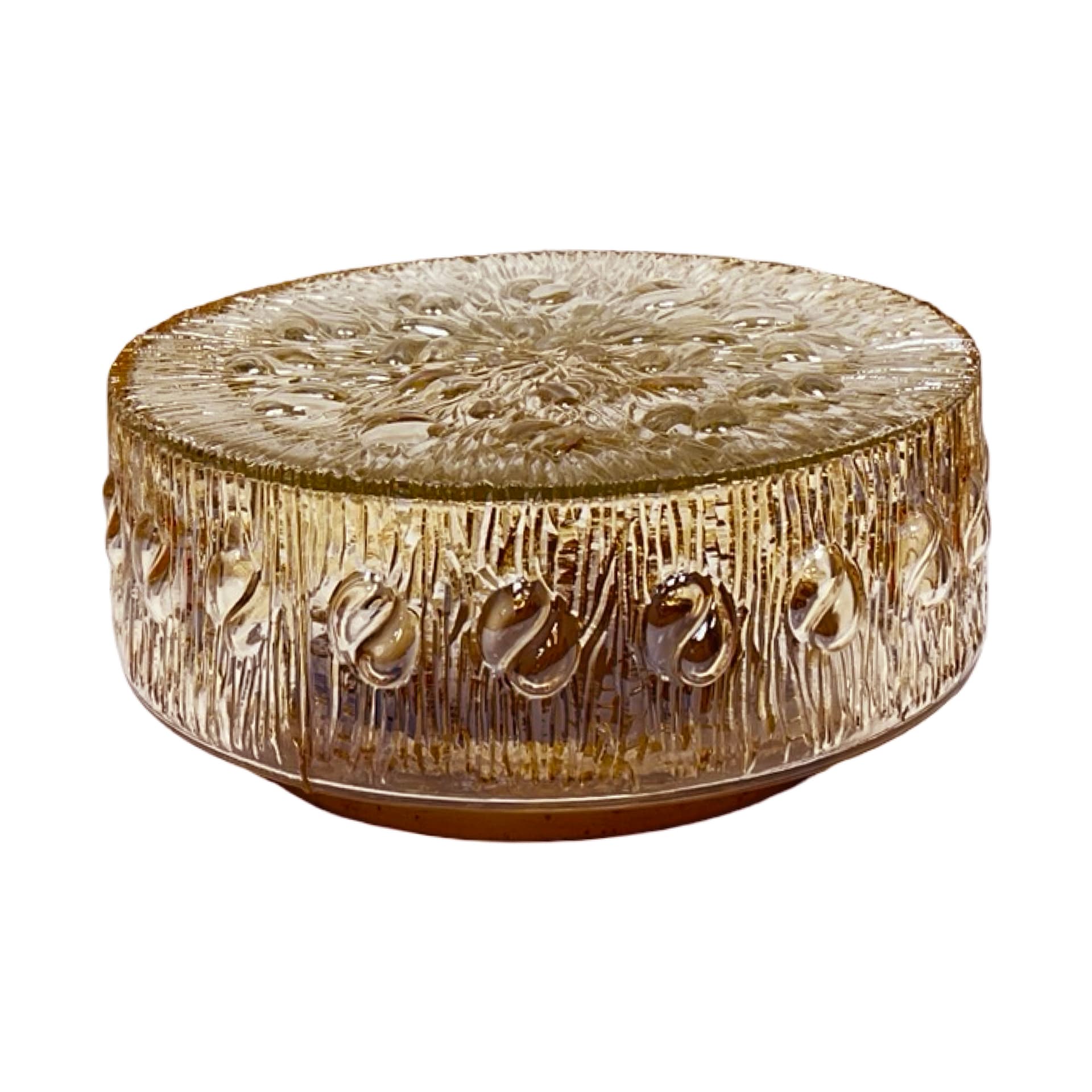 Flush mount, amber glass, gold metal, by H. Tynell, Glashütte Limburg, Germany, 1970s. - 306102