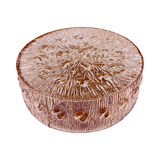 Flush mount, amber glass, gold metal, by H. Tynell, Glashütte Limburg, Germany, 1970s. - DIMENSION