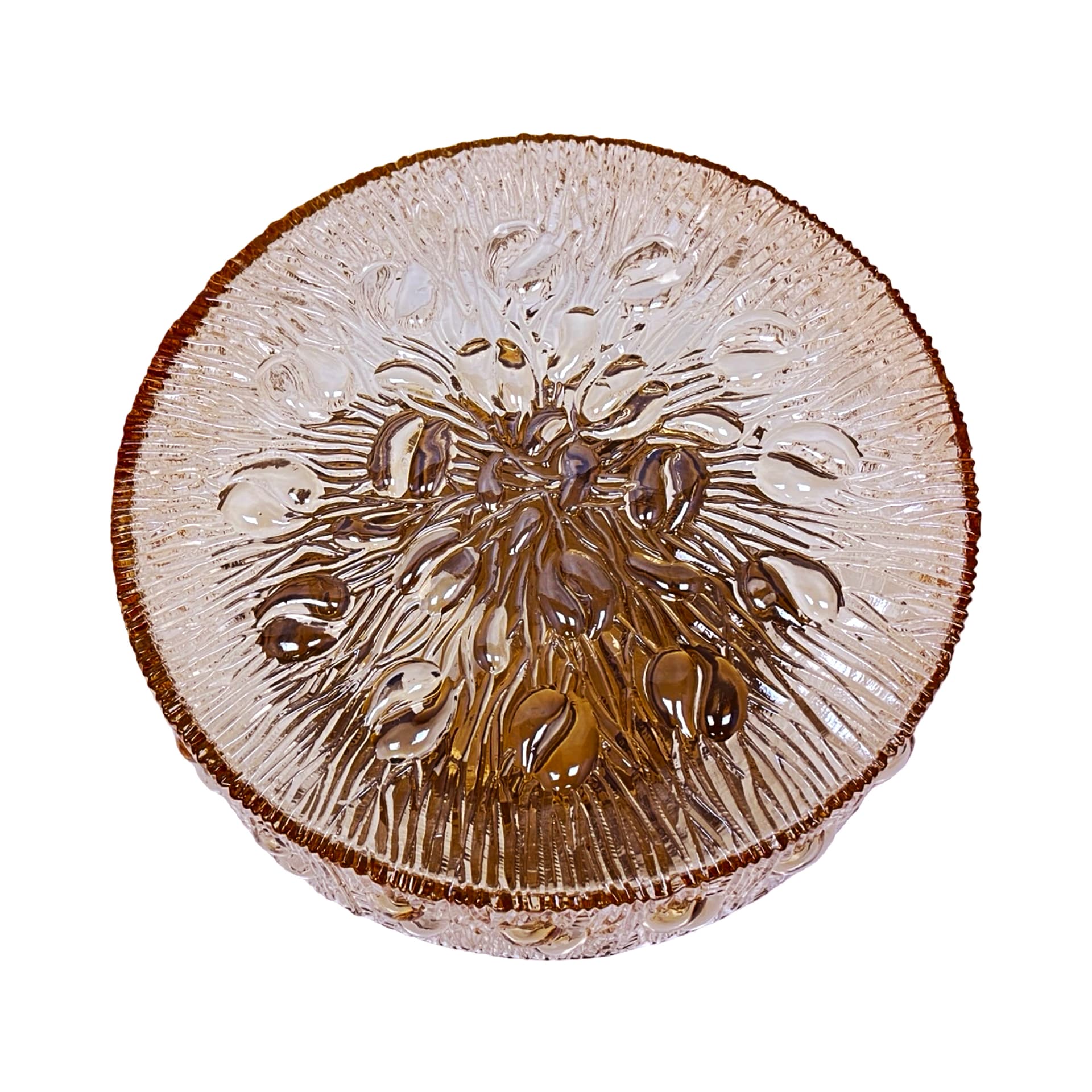 Flush mount, amber glass, gold metal, by H. Tynell, Glashütte Limburg, Germany, 1970s. - 306104
