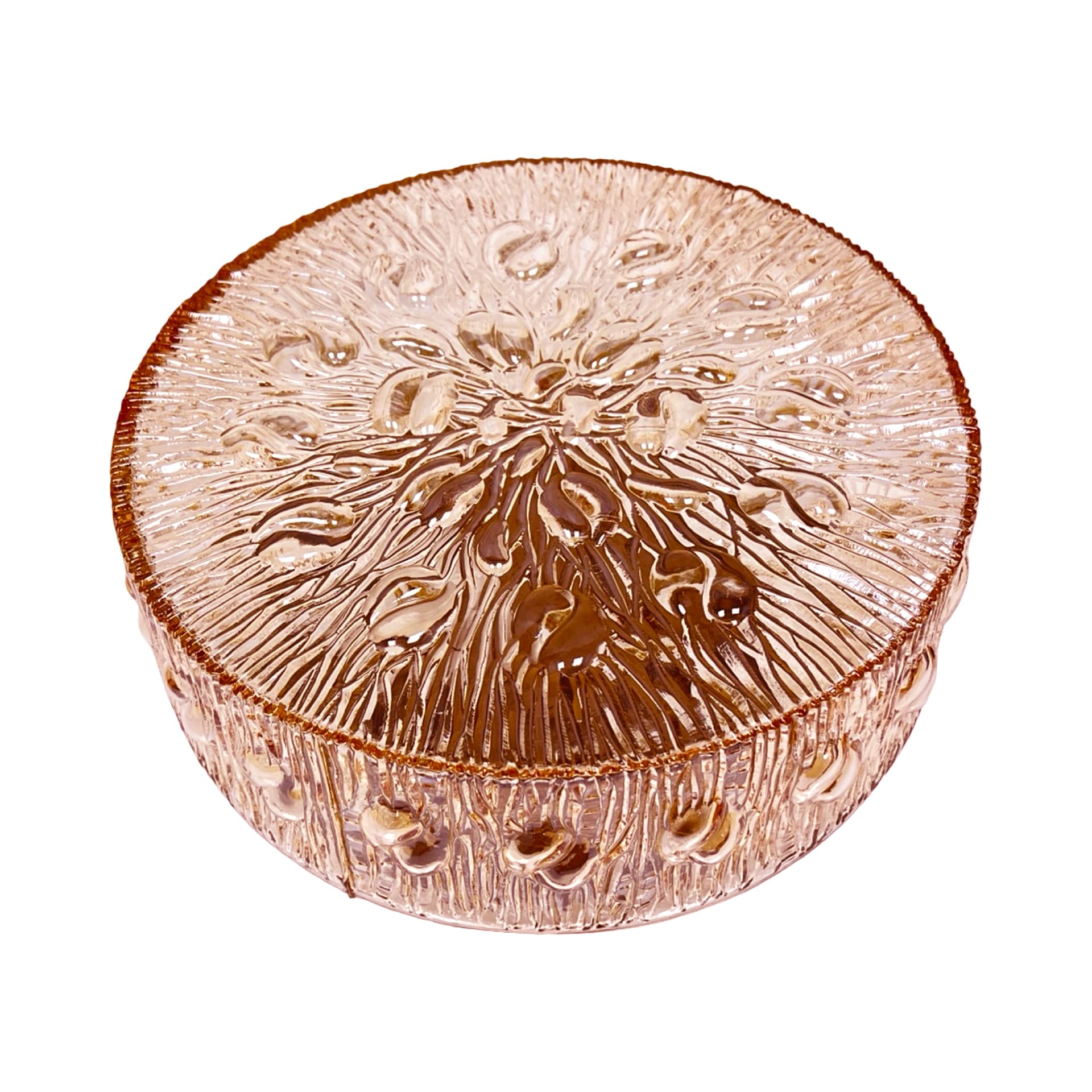Flush mount, amber glass, gold metal, by H. Tynell, Glashütte Limburg, Germany, 1970s. - 306103