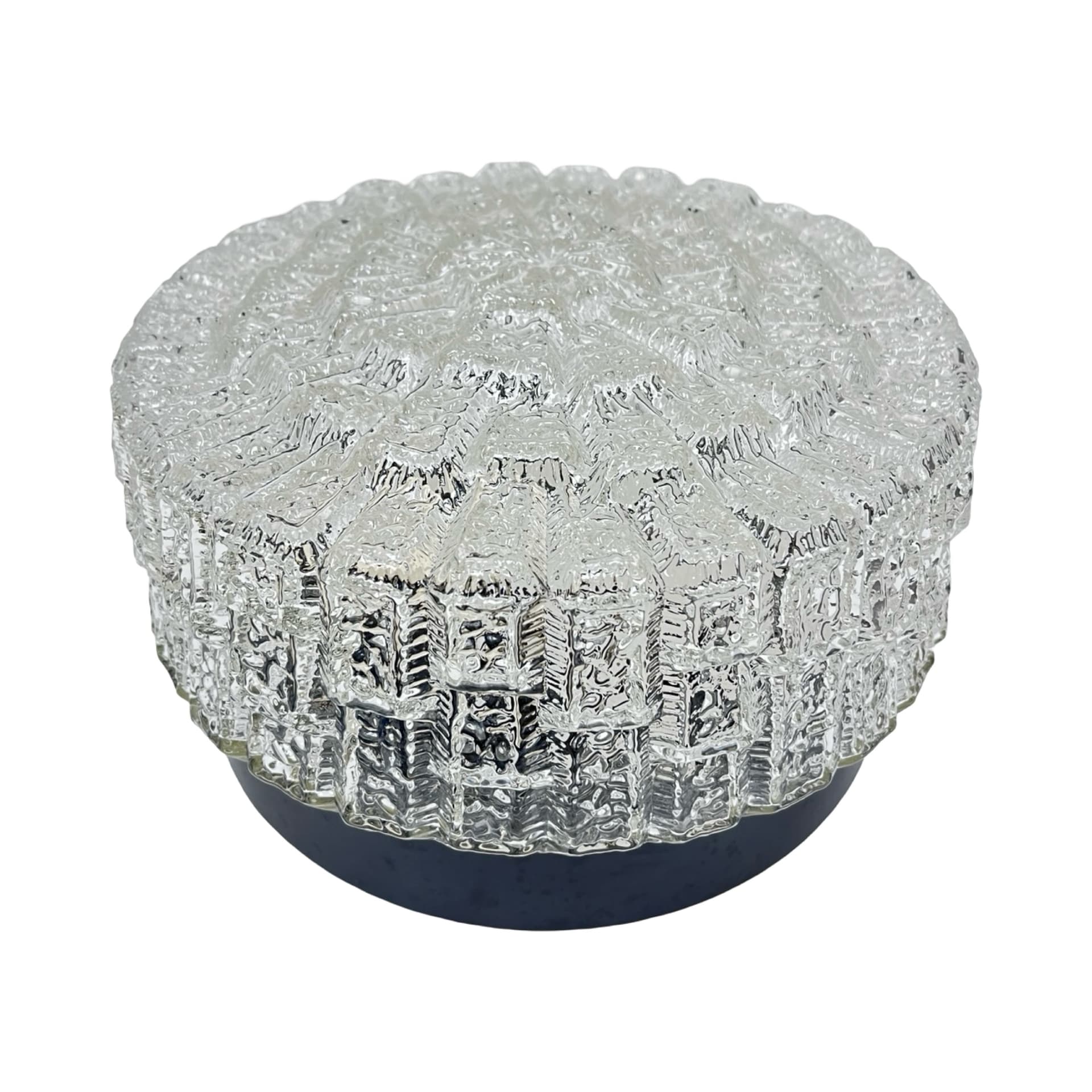 Flush Mount 65113, transparent glass, black Bakelite, Hustadt Leuchten, Germany, 1970s.