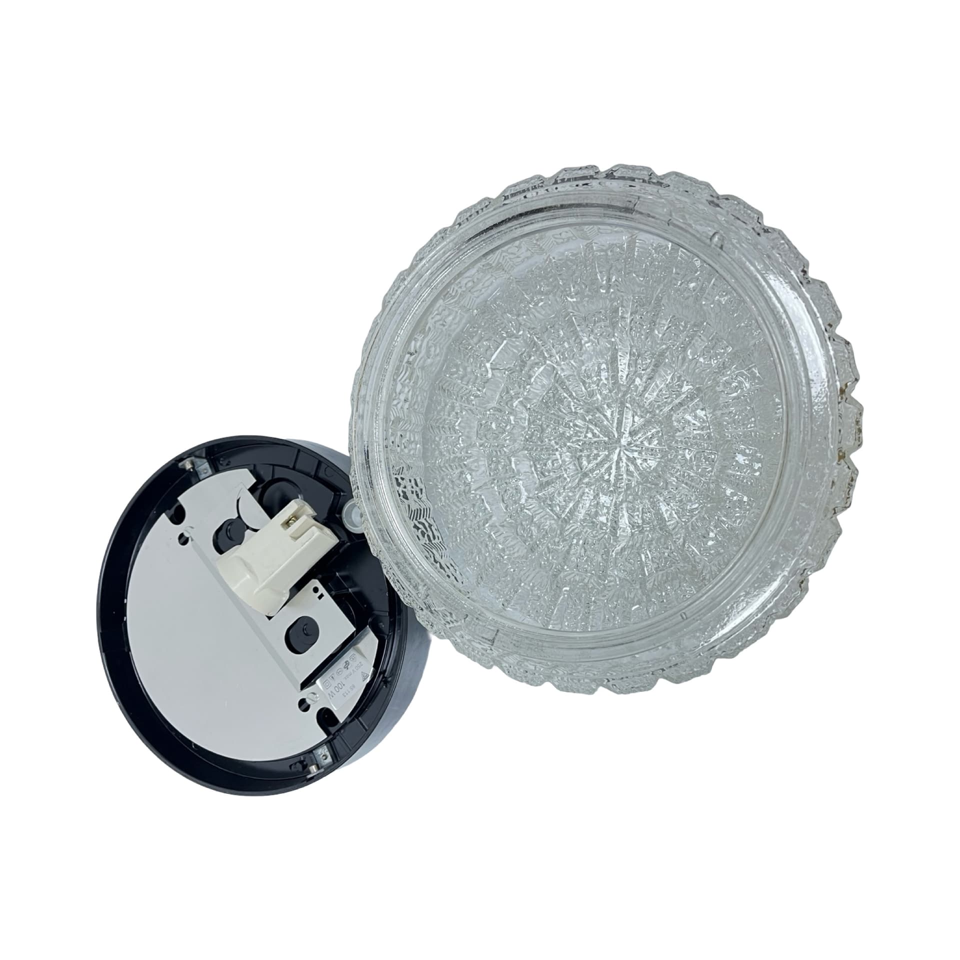Flush Mount 65113, transparent glass, black Bakelite, Hustadt Leuchten, Germany, 1970s. - 306115