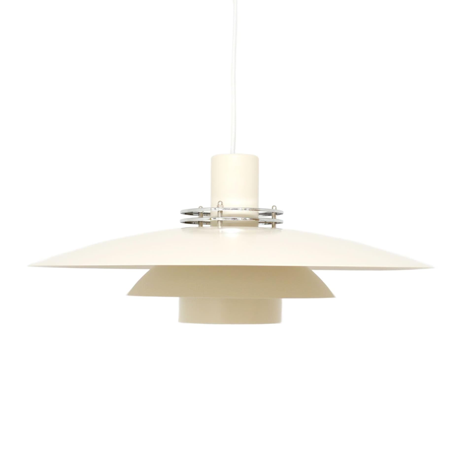 Pendant lamp Leto, beige, metal, chrome, Denmark, 1970s.