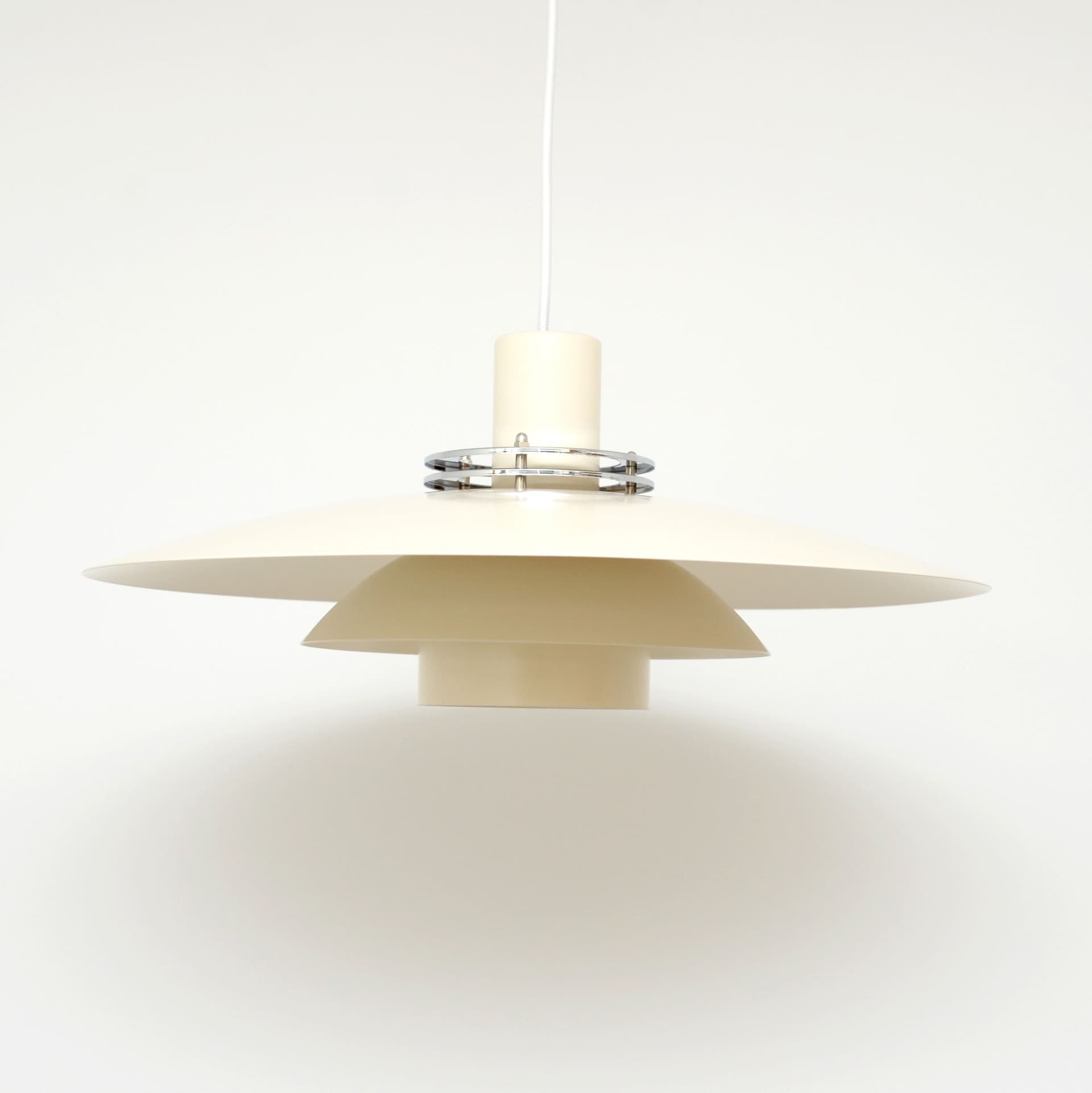 Pendant lamp Leto, beige, metal, chrome, Denmark, 1970s. - 306164