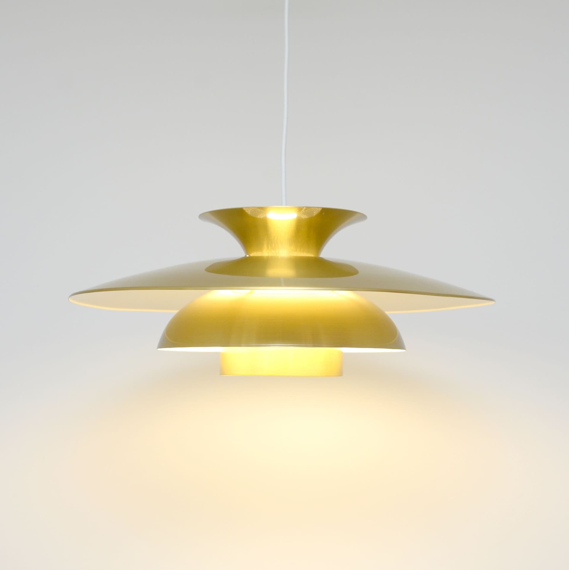 Pendant lamp, gold, aluminum, Denmark, 1970s. - 306170