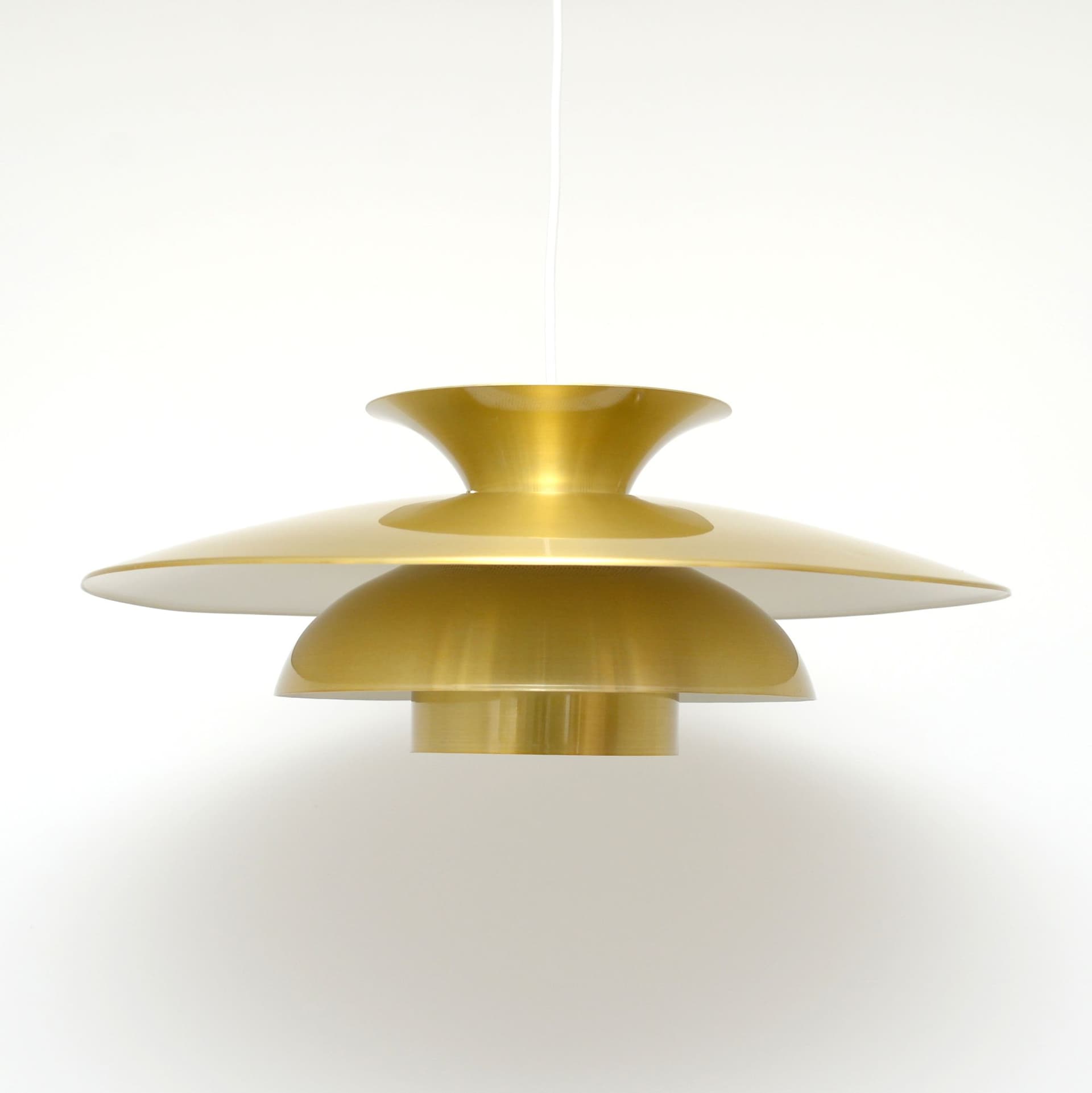 Pendant lamp, gold, aluminum, Denmark, 1970s. - 306168