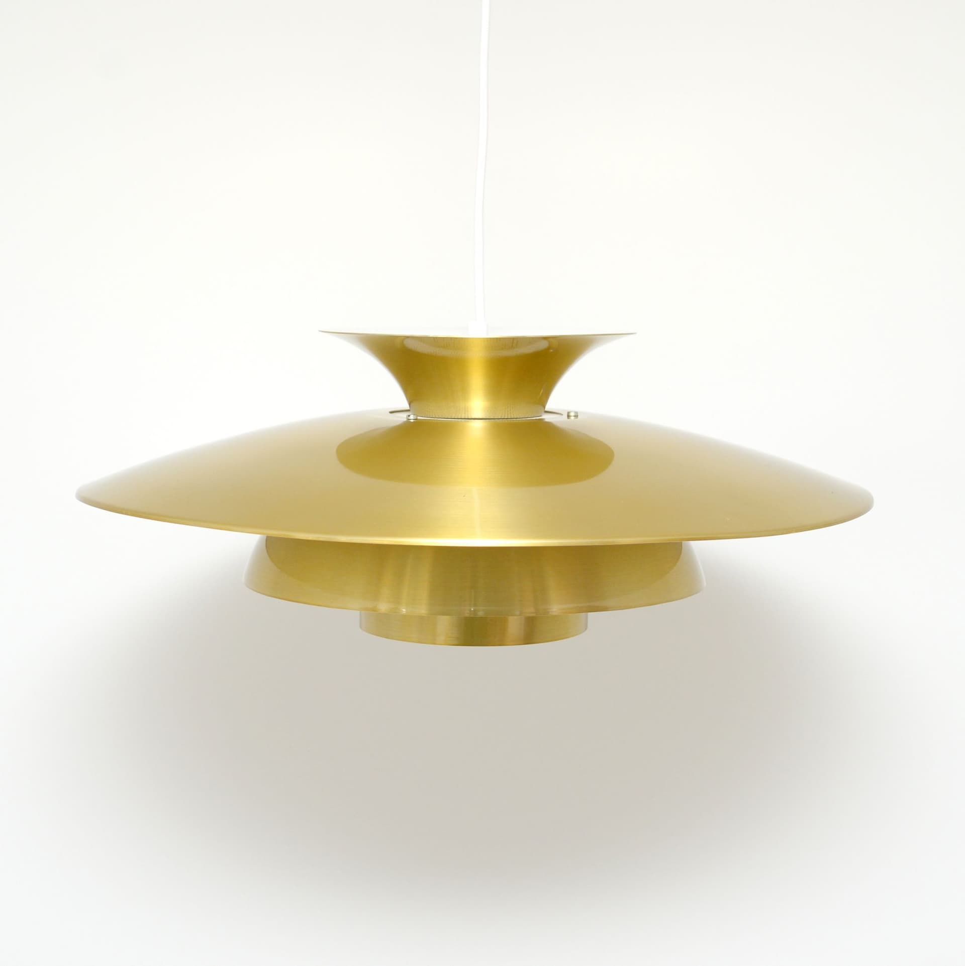 Pendant lamp, gold, aluminum, Denmark, 1970s. - 306169