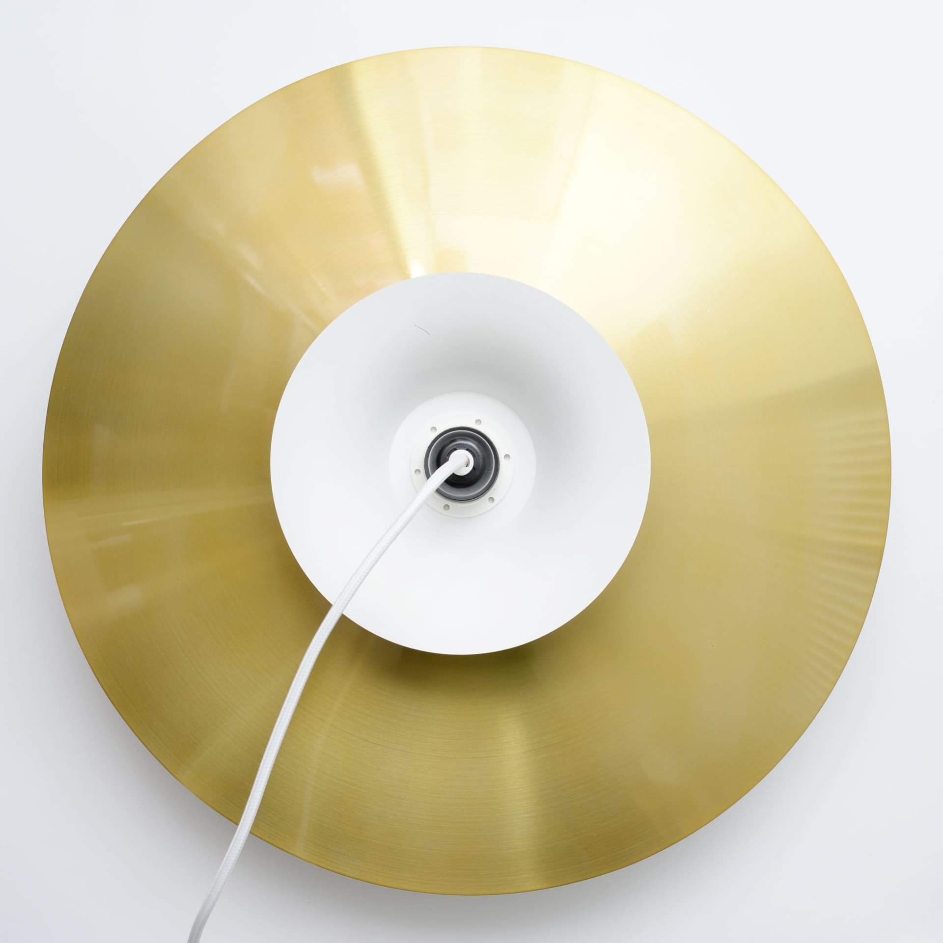 Pendant lamp, gold, aluminum, Denmark, 1970s. - 306172