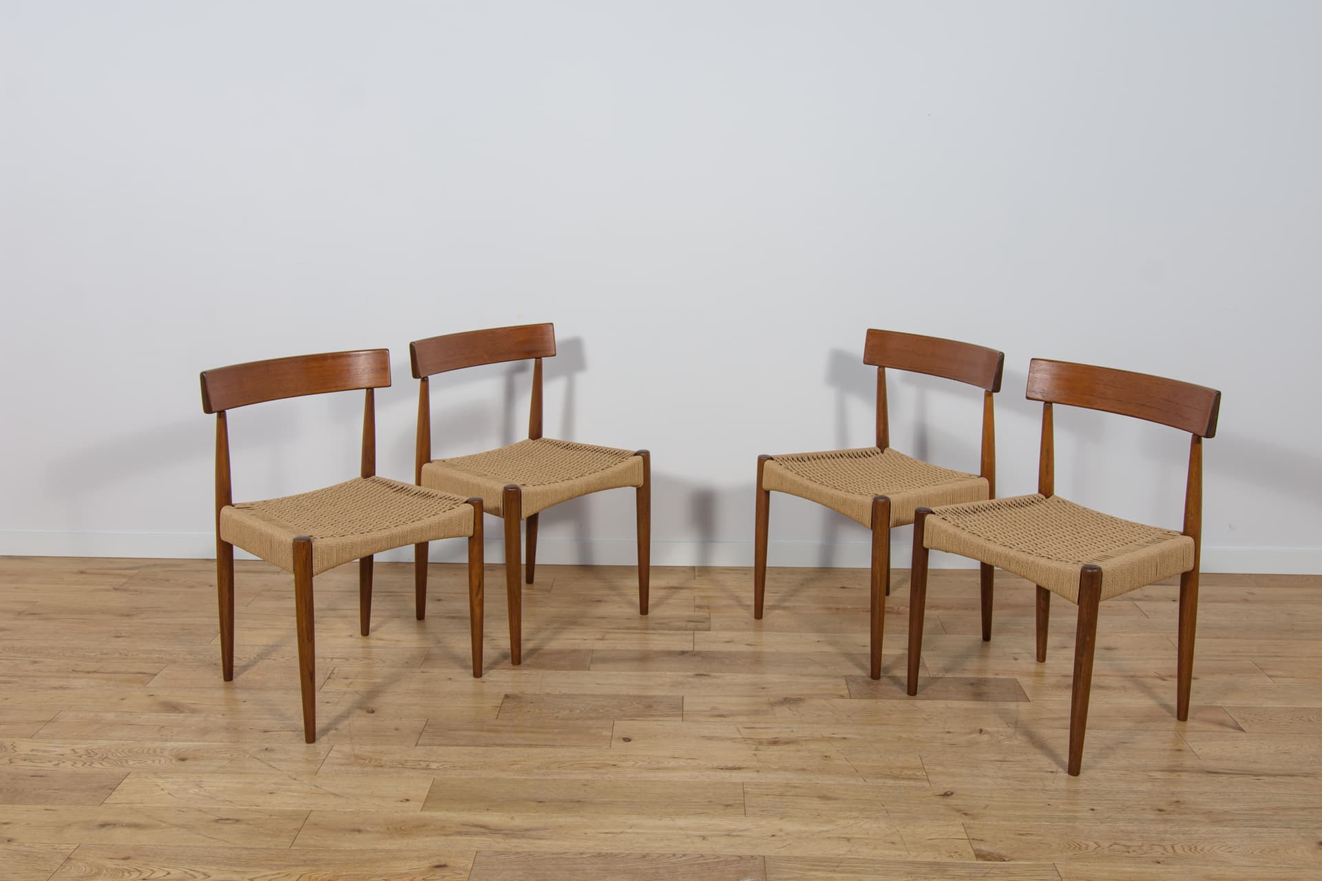 Set of four chairs, brown teak, beige cord, by A. Hovmand-Olsen, Denmark, 1960s. - 306184