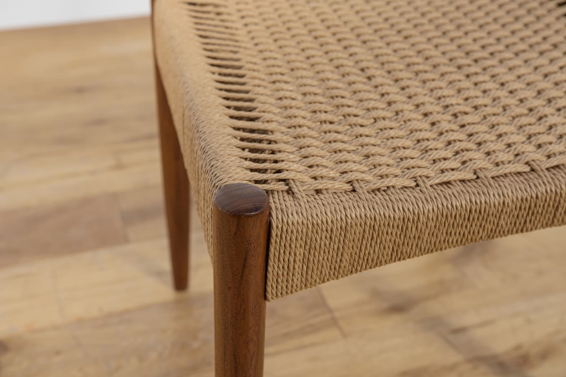Set of four chairs, brown teak, beige cord, by A. Hovmand-Olsen, Denmark, 1960s. - 306192