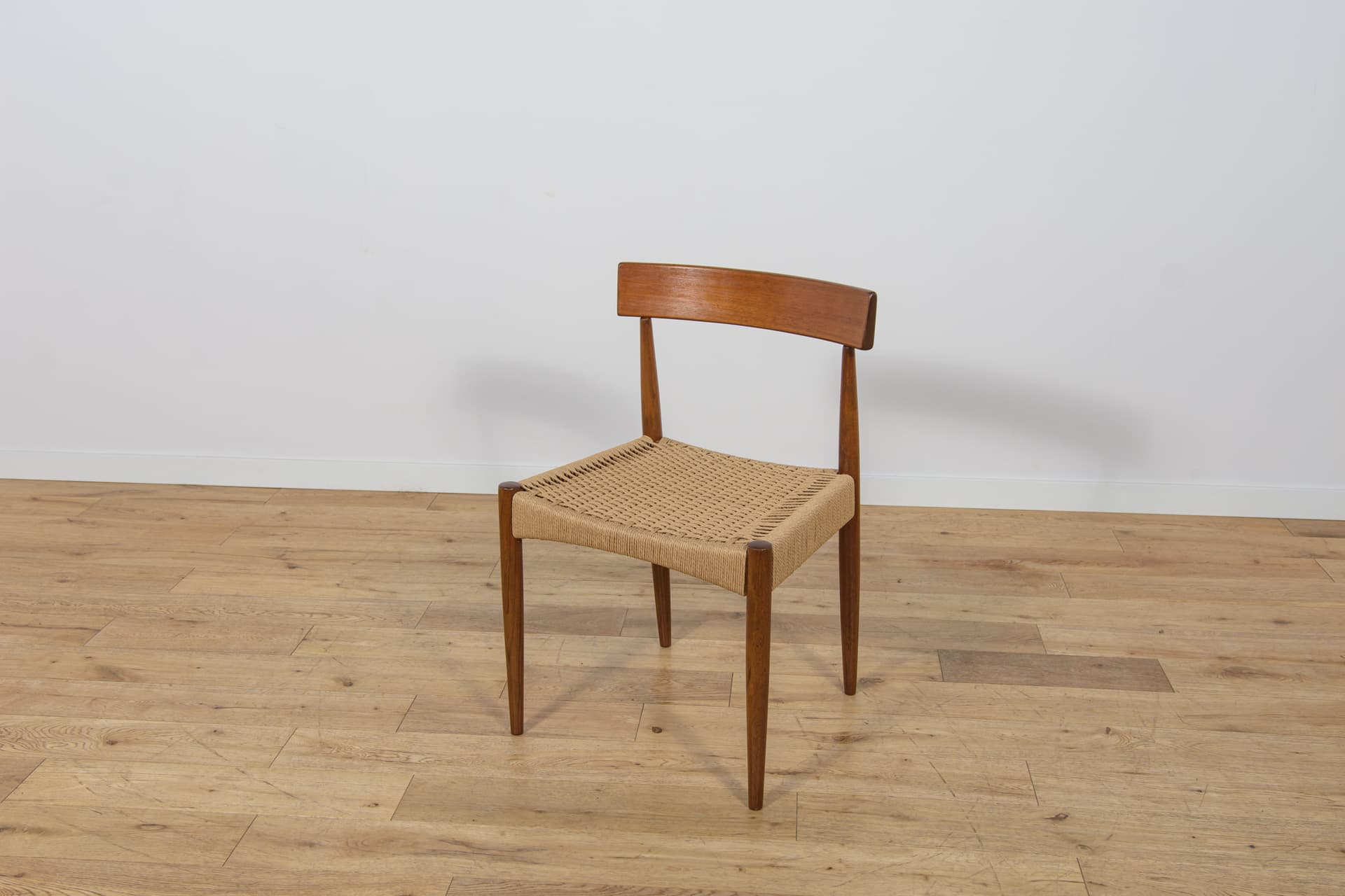Set of four chairs, brown teak, beige cord, by A. Hovmand-Olsen, Denmark, 1960s. - 306187