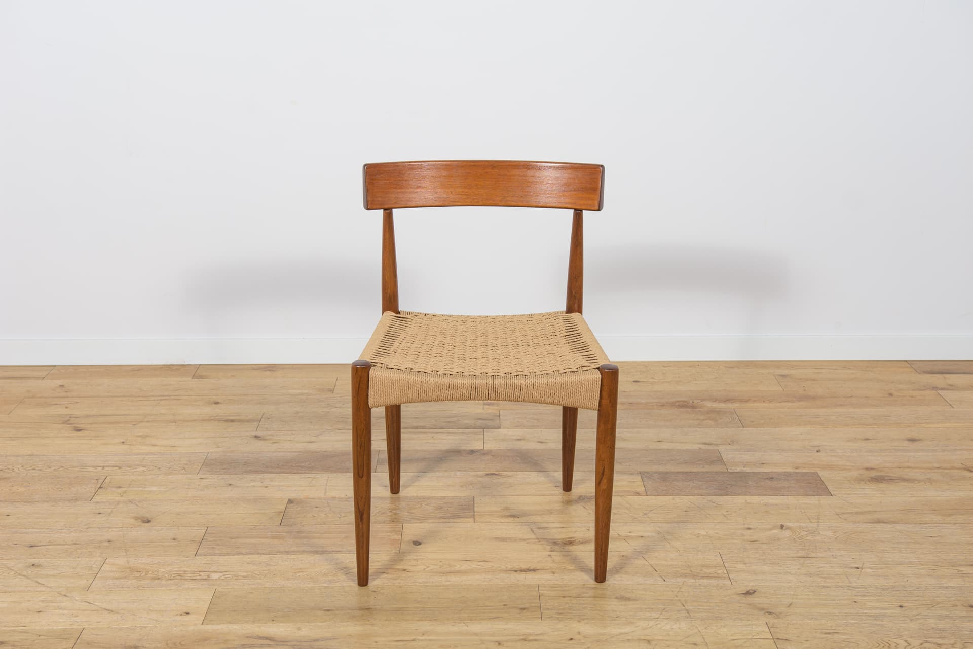 Set of four chairs, brown teak, beige cord, by A. Hovmand-Olsen, Denmark, 1960s. - 306186