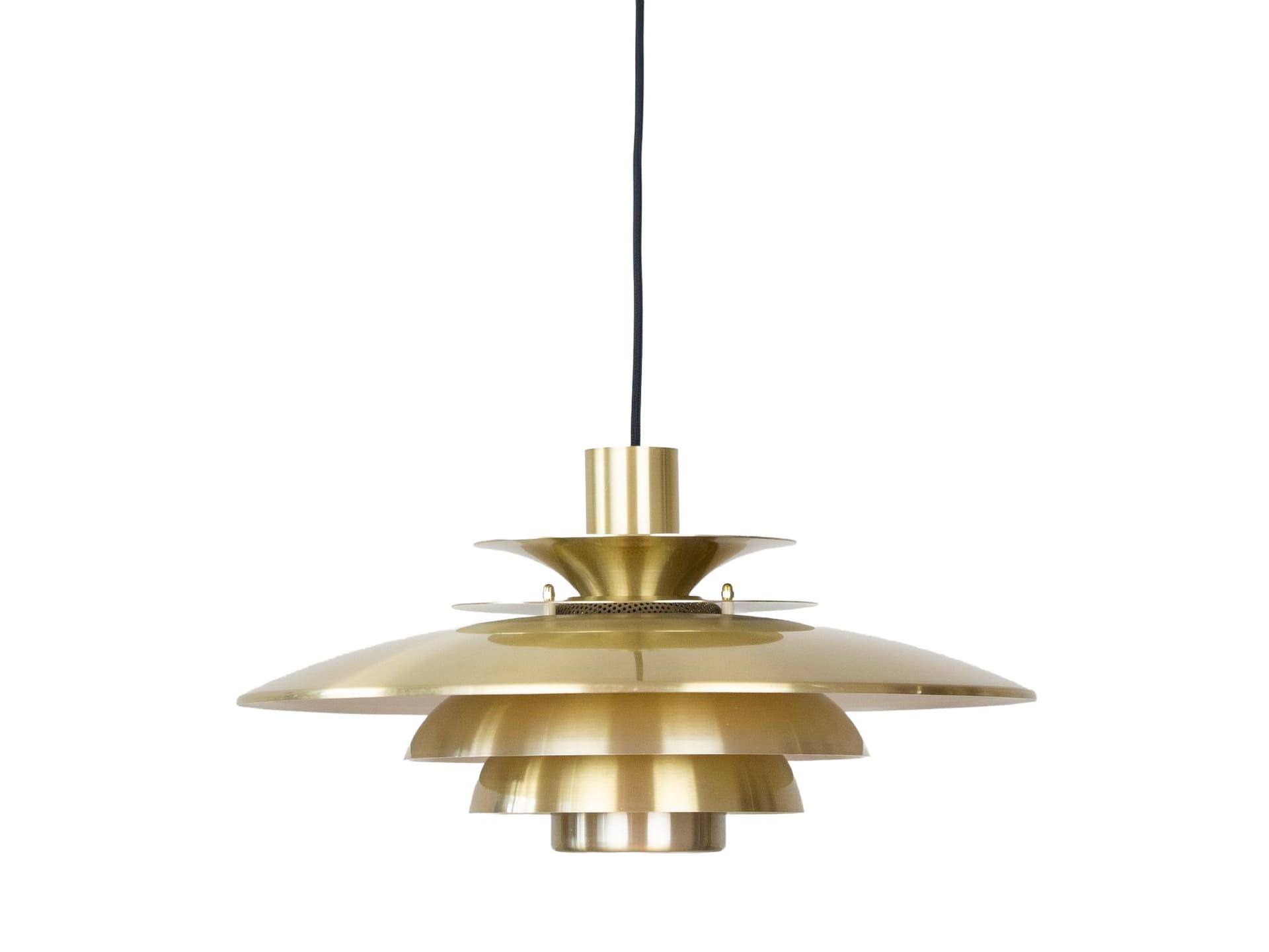 Pendant lamp Verona, gold aluminum, by K. Wiborg, Jeka, Denmark, 1980s.