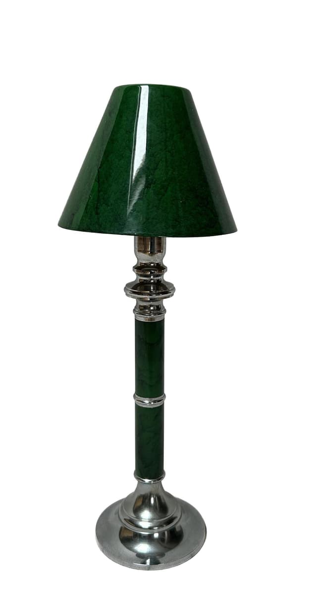 Table lamp, emerald green, chrome metal, glass, 1960s. - DIMENSION