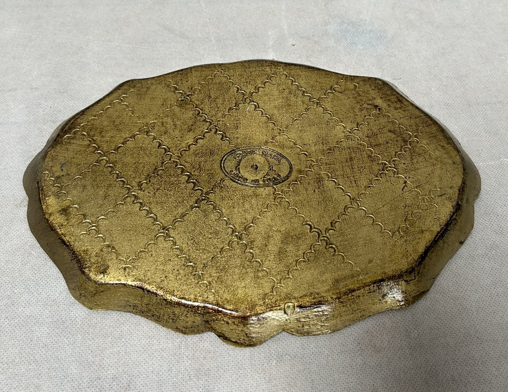 Tray Florentine, green, gold wood, Italy, 1970s. - 306315