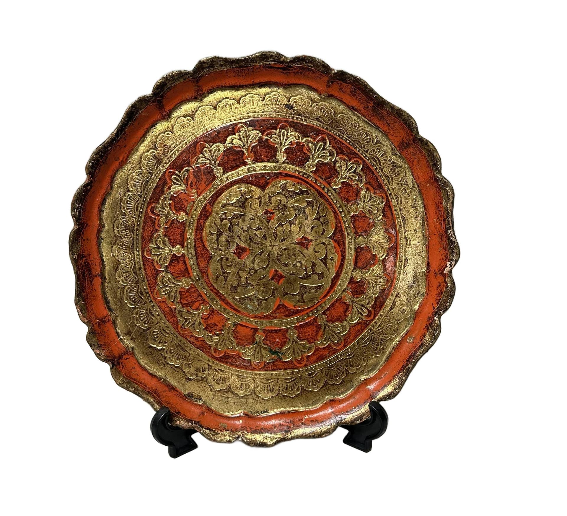 Tray Florentine, gold orange, wood, Italy, 1970s.