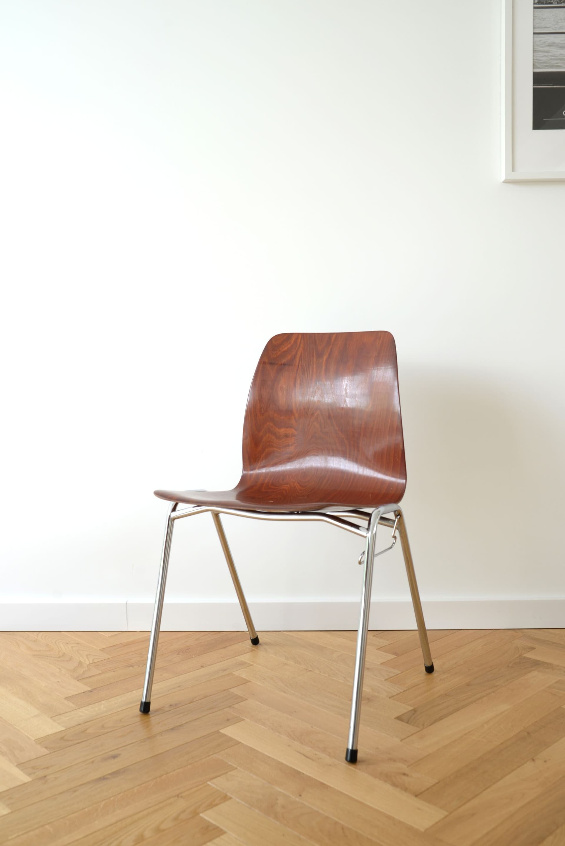 Set of four chairs Pagholz, brown plywood, chromed steel, Germany, 1970s. - 306323
