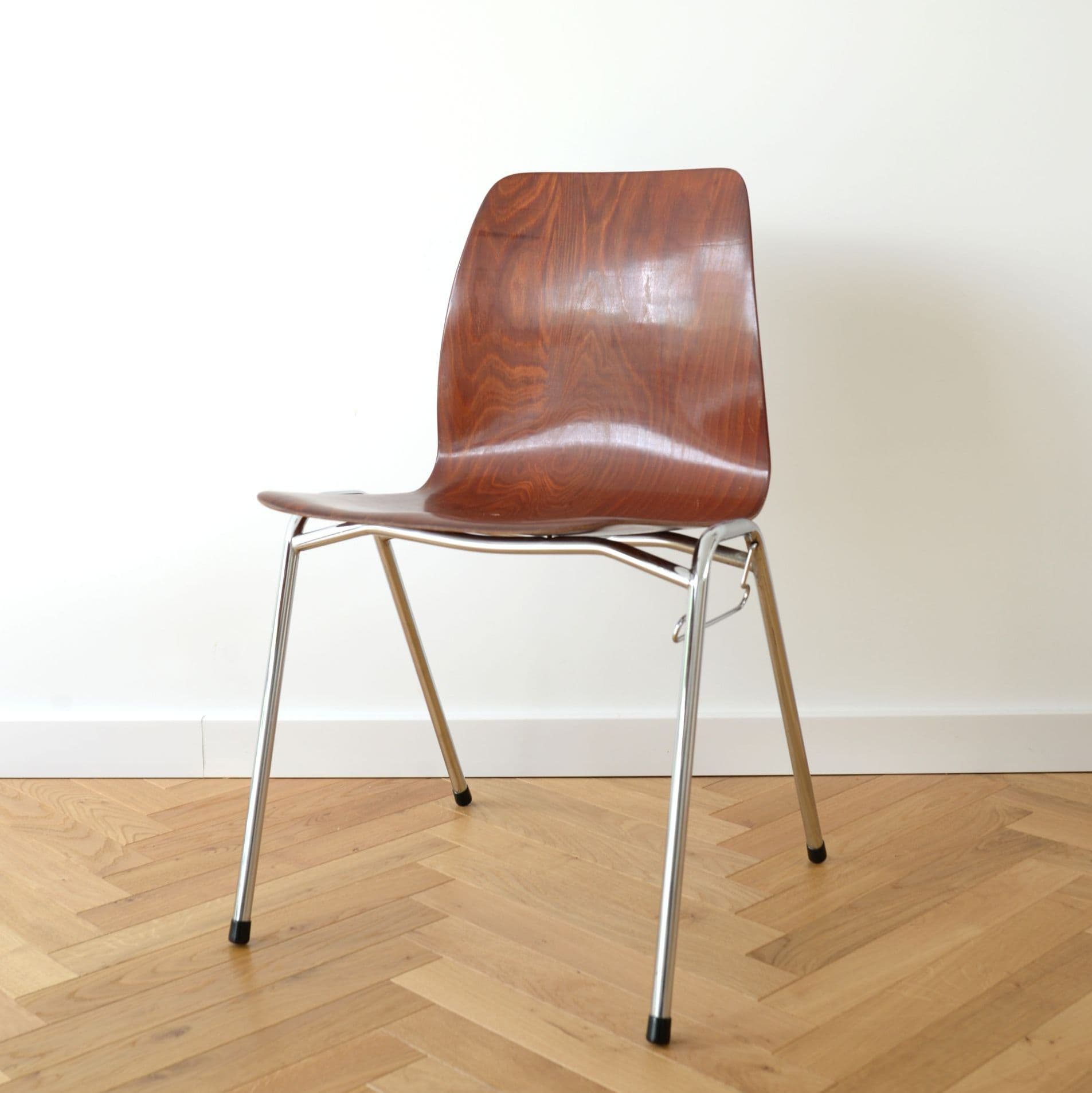 Chair Pagholz, brown plywood, chromed steel, Germany, 1970s. - 306329