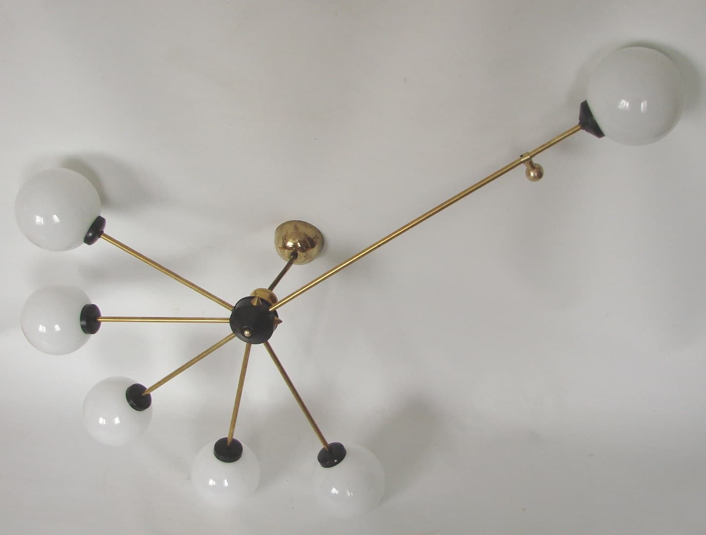 Chandelier Stilnovo, gold brass, white glass, Italy, 1960s. - 306342