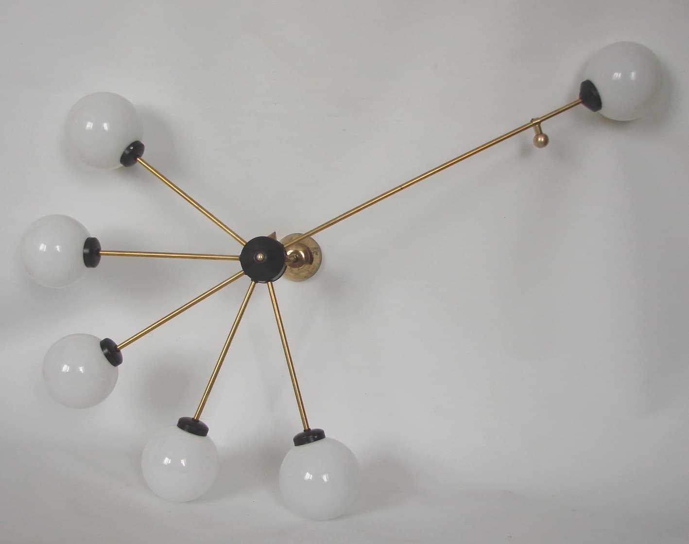 Chandelier Stilnovo, gold brass, white glass, Italy, 1960s. - 306340