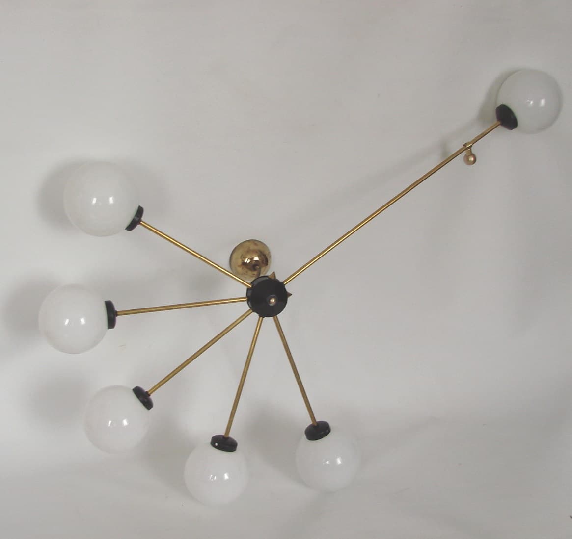 Chandelier Stilnovo, gold brass, white glass, Italy, 1960s. - 306341