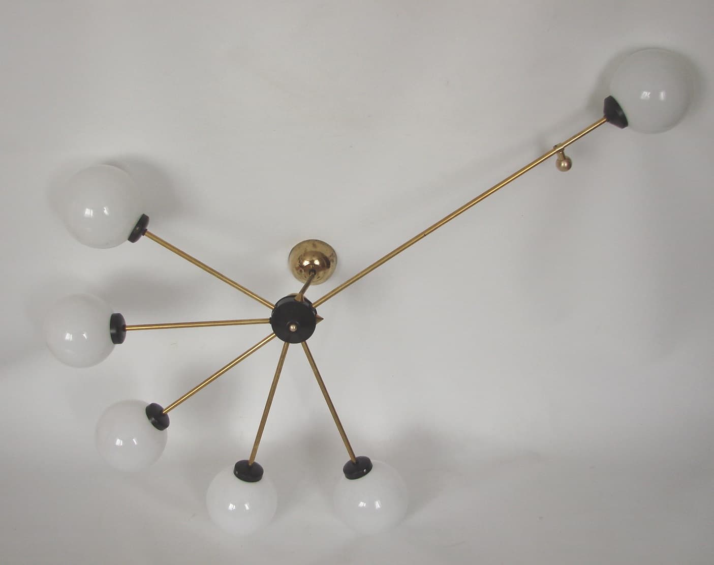 Chandelier Stilnovo, gold brass, white glass, Italy, 1960s. - 306339