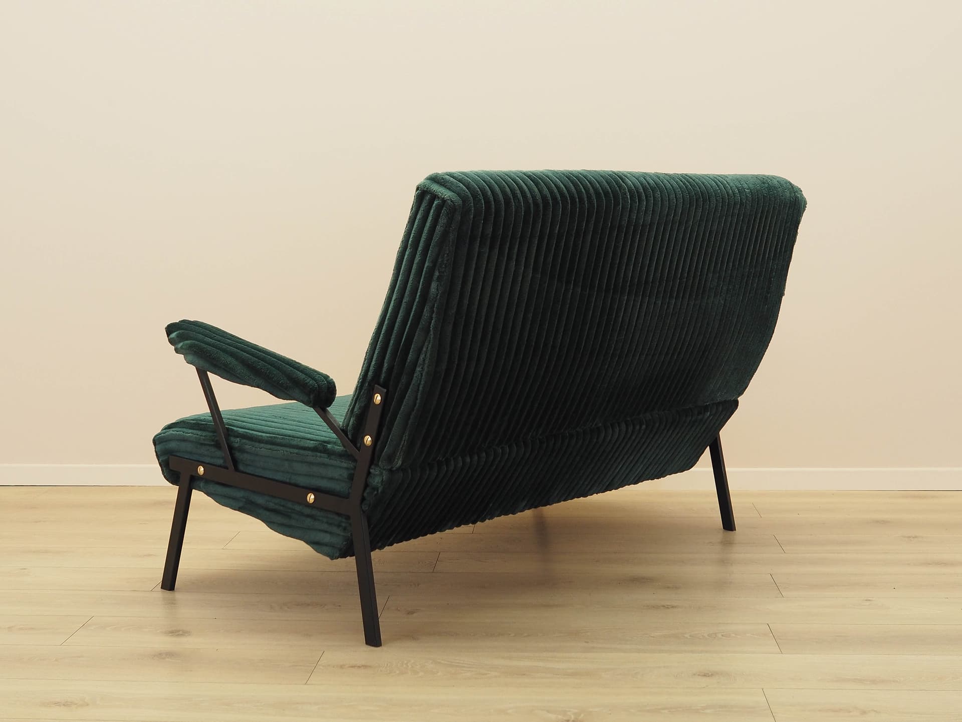 Sofa, green velvet, black metal, Italy, 1970s. - 306376