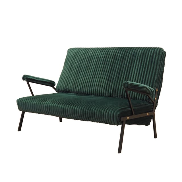 Sofa, green velvet, black metal, Italy, 1970s. - DIMENSION
