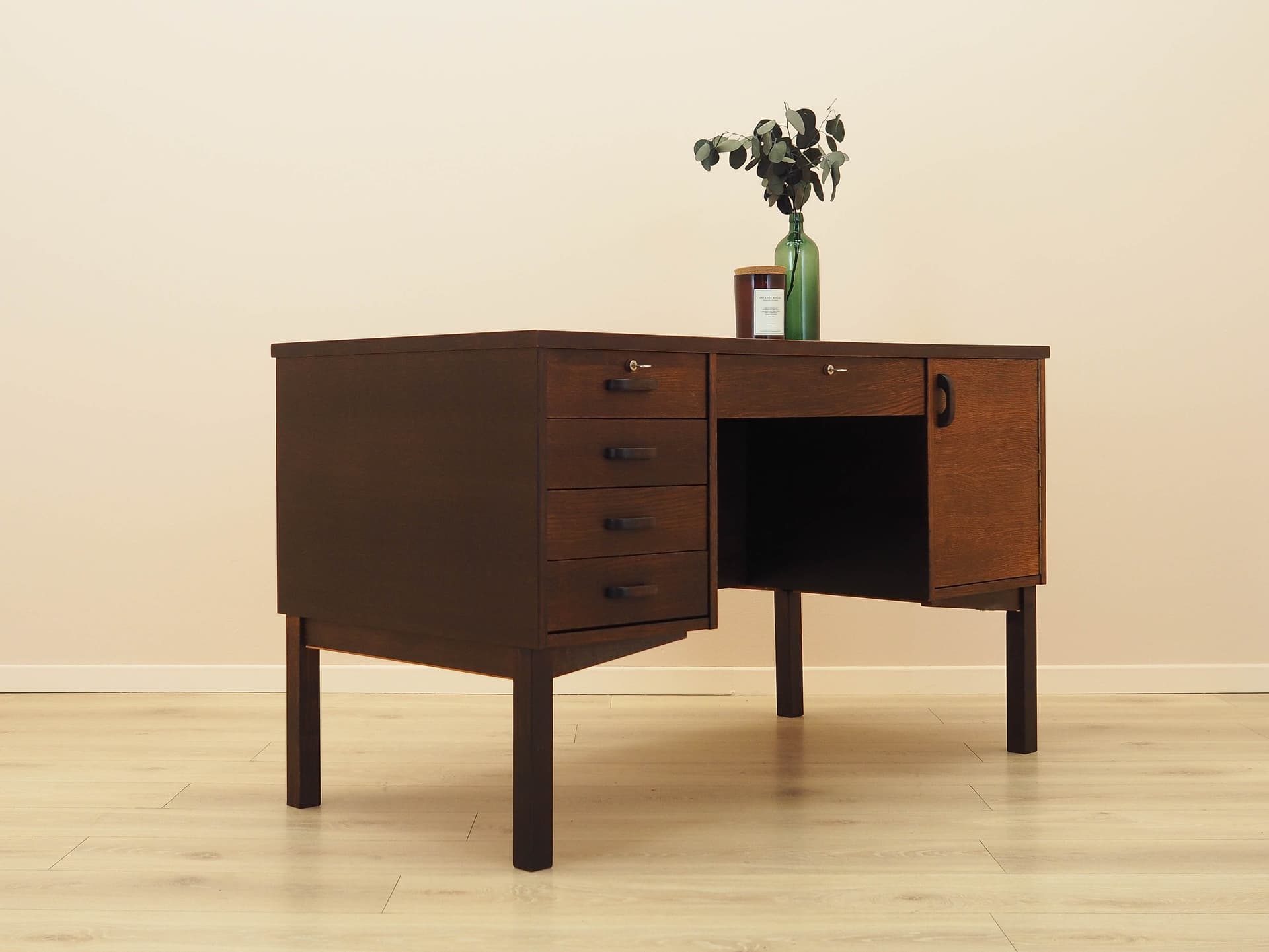 Desk, brown oak, Denmark, 1970s. - 306424