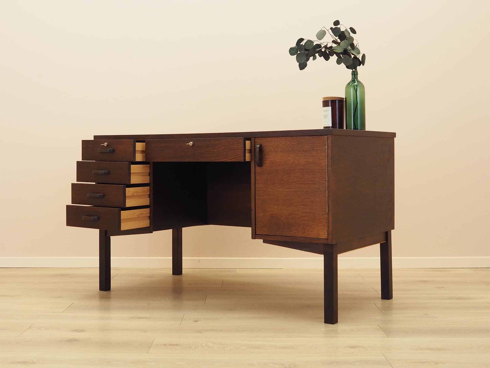 Desk, brown oak, Denmark, 1970s. - 306423