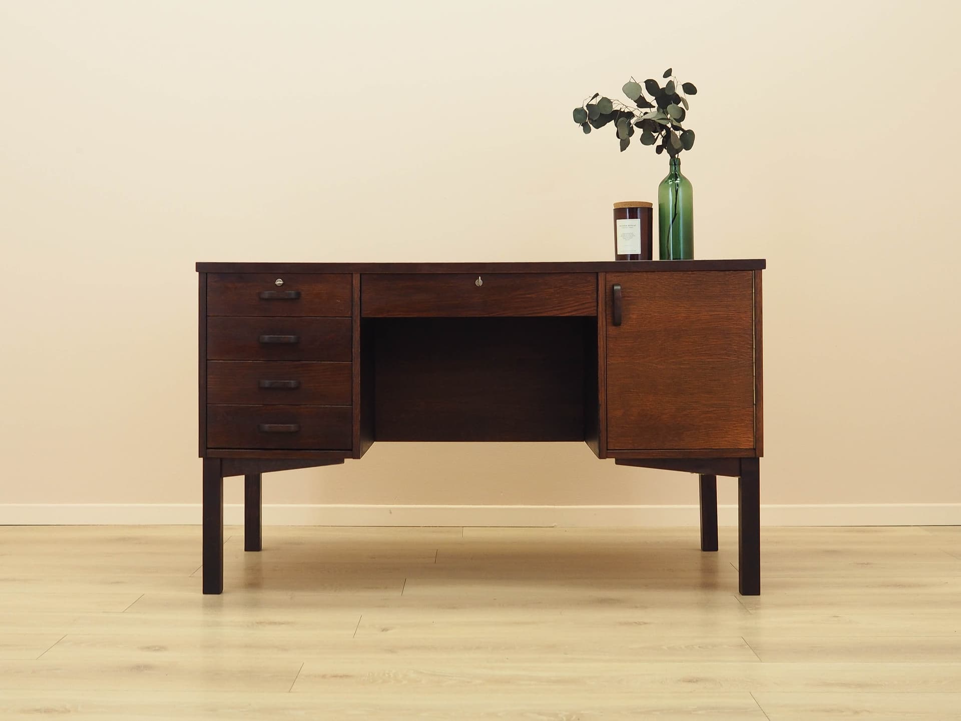 Desk, brown oak, Denmark, 1970s. - 306420