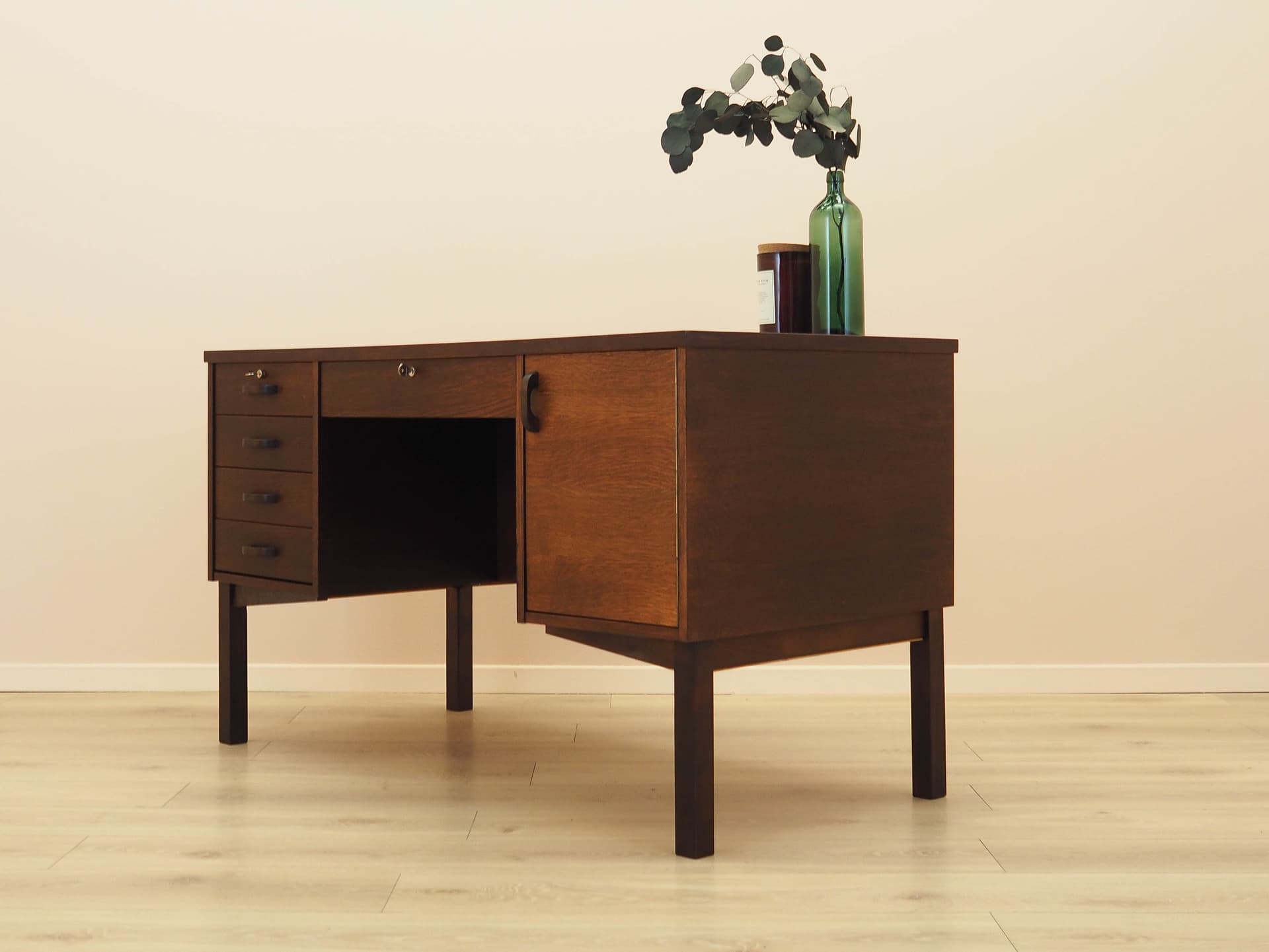 Desk, brown oak, Denmark, 1970s. - 306422