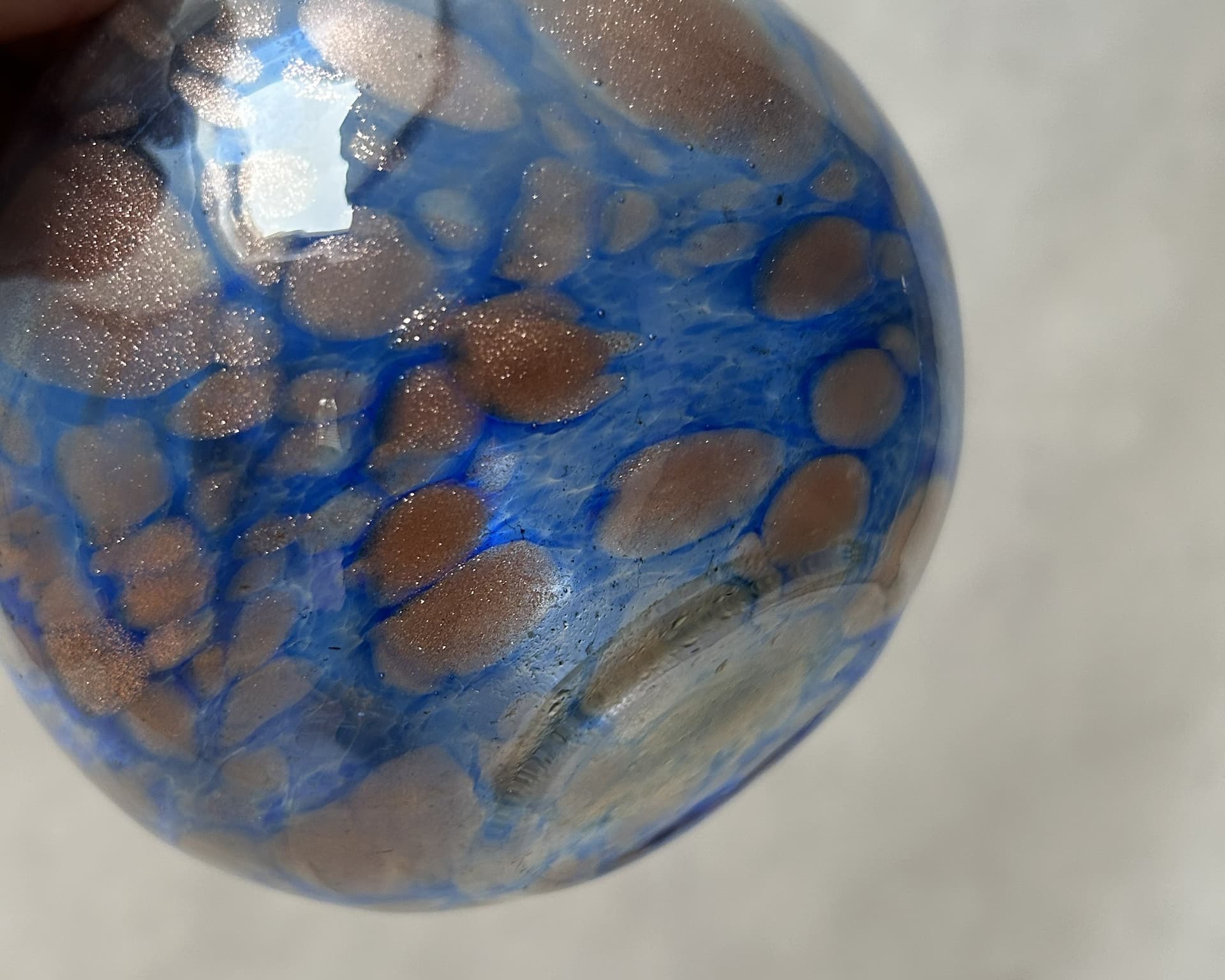 Spherical vase, marbled blue artistic glass, 1960s - 306489