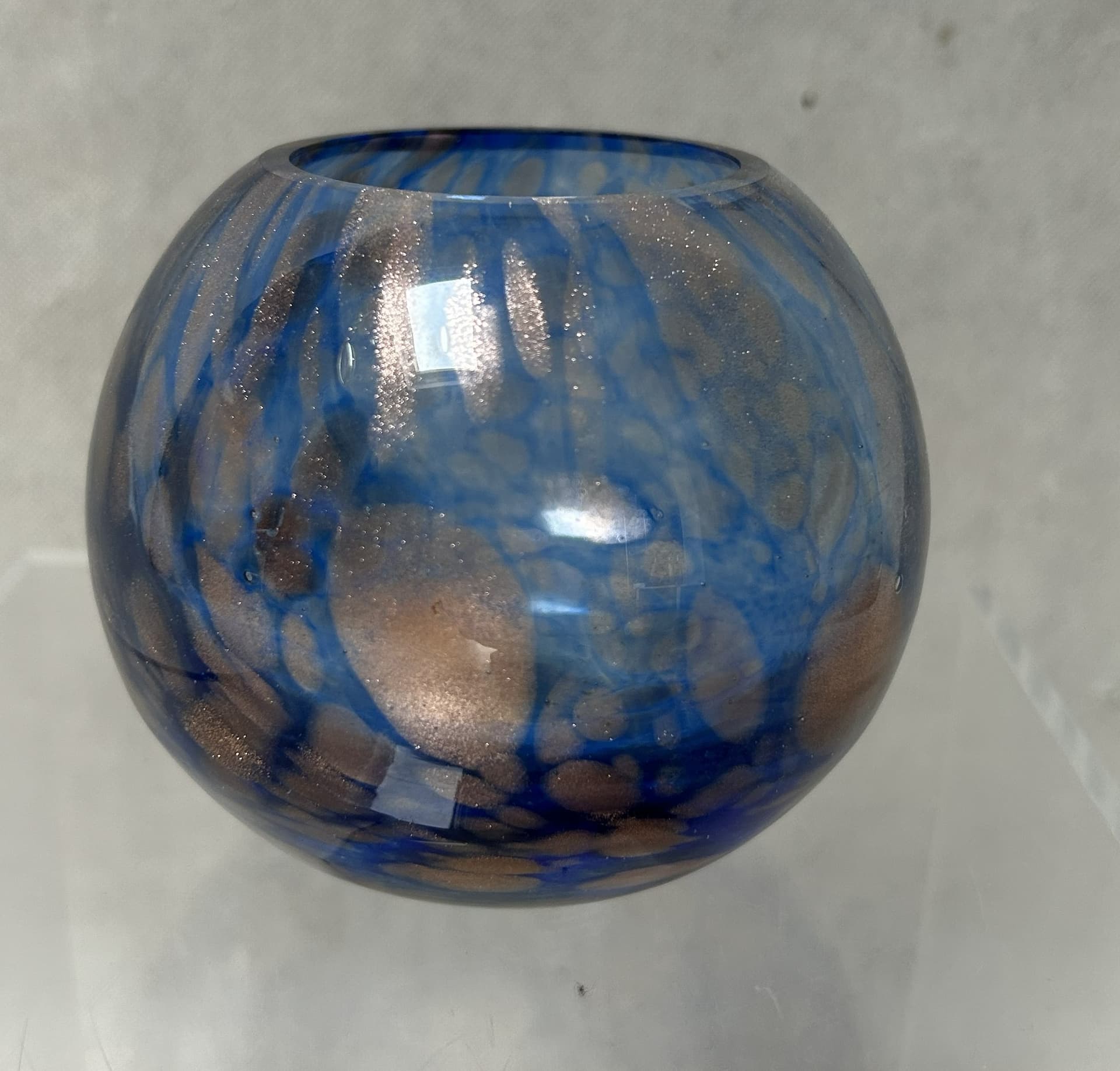 Spherical vase, marbled blue artistic glass, 1960s - 306488