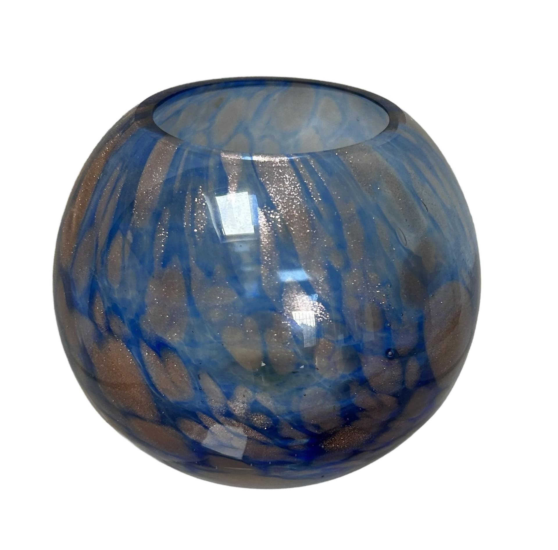 Spherical vase, marbled blue artistic glass, 1960s