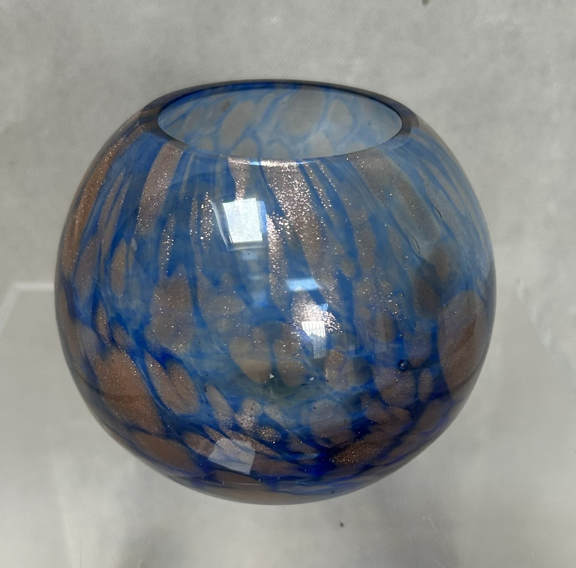 Spherical vase, marbled blue artistic glass, 1960s - 306487