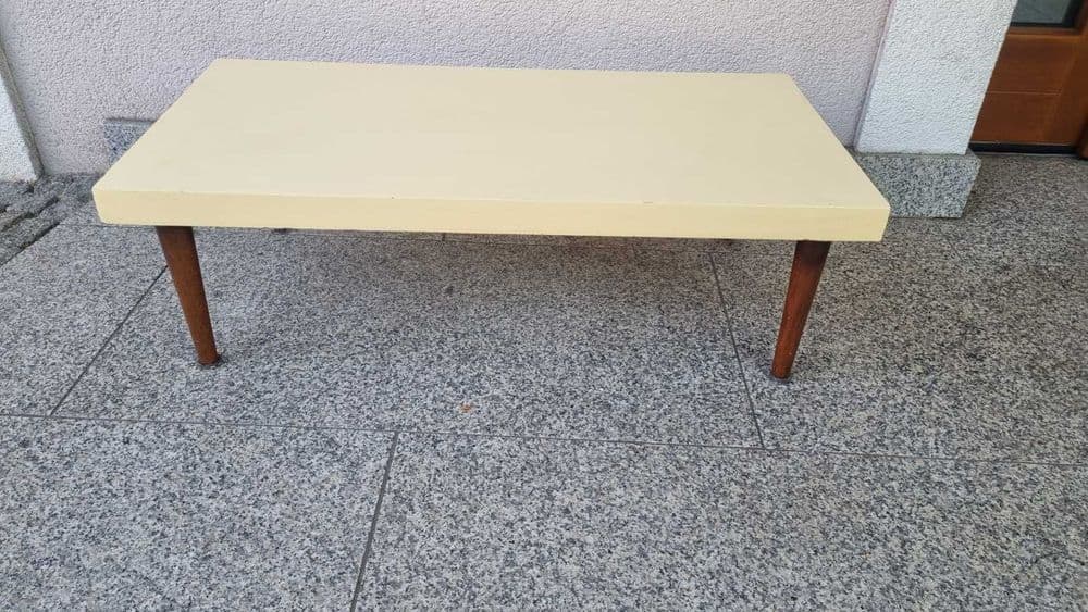 Plant stand bench, yellow, wood, Czechoslovakia, 1970s. - 306789
