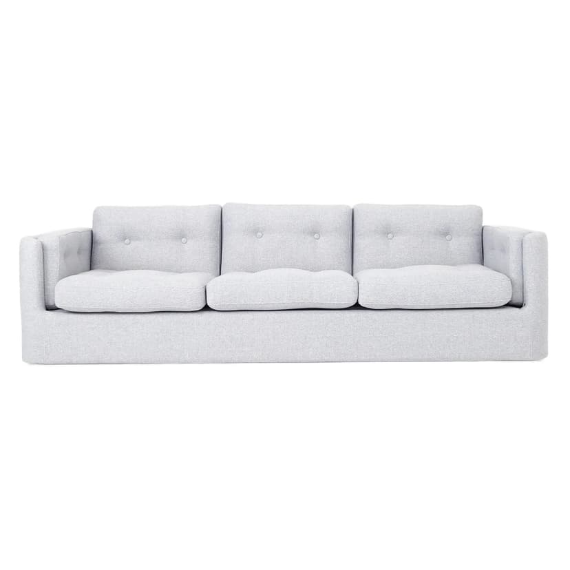 Sofa Bergen, gołębi szary, tkanina, drewno, Polska, lata 90.