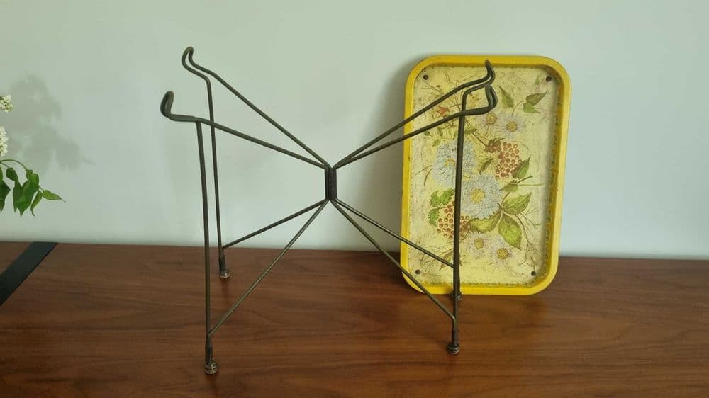 Folding side table, yellow orange brown, black metal, Poland, 1960s. - 306779