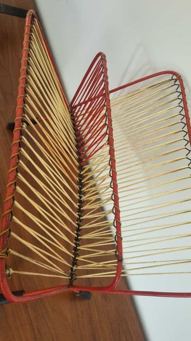 Magazine rack, red metal, beige synthetic, Poland, 1970s. - 306776