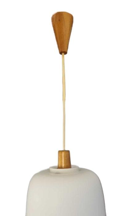 Pendant lamp ULUV, brown wood, white glass, Czechoslovakia, 1960s. - DIMENSION