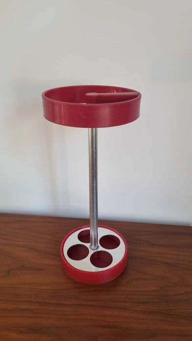 Umbrella Stand Space Age, red white, plastic metal, Poland, 1970s. - 306753